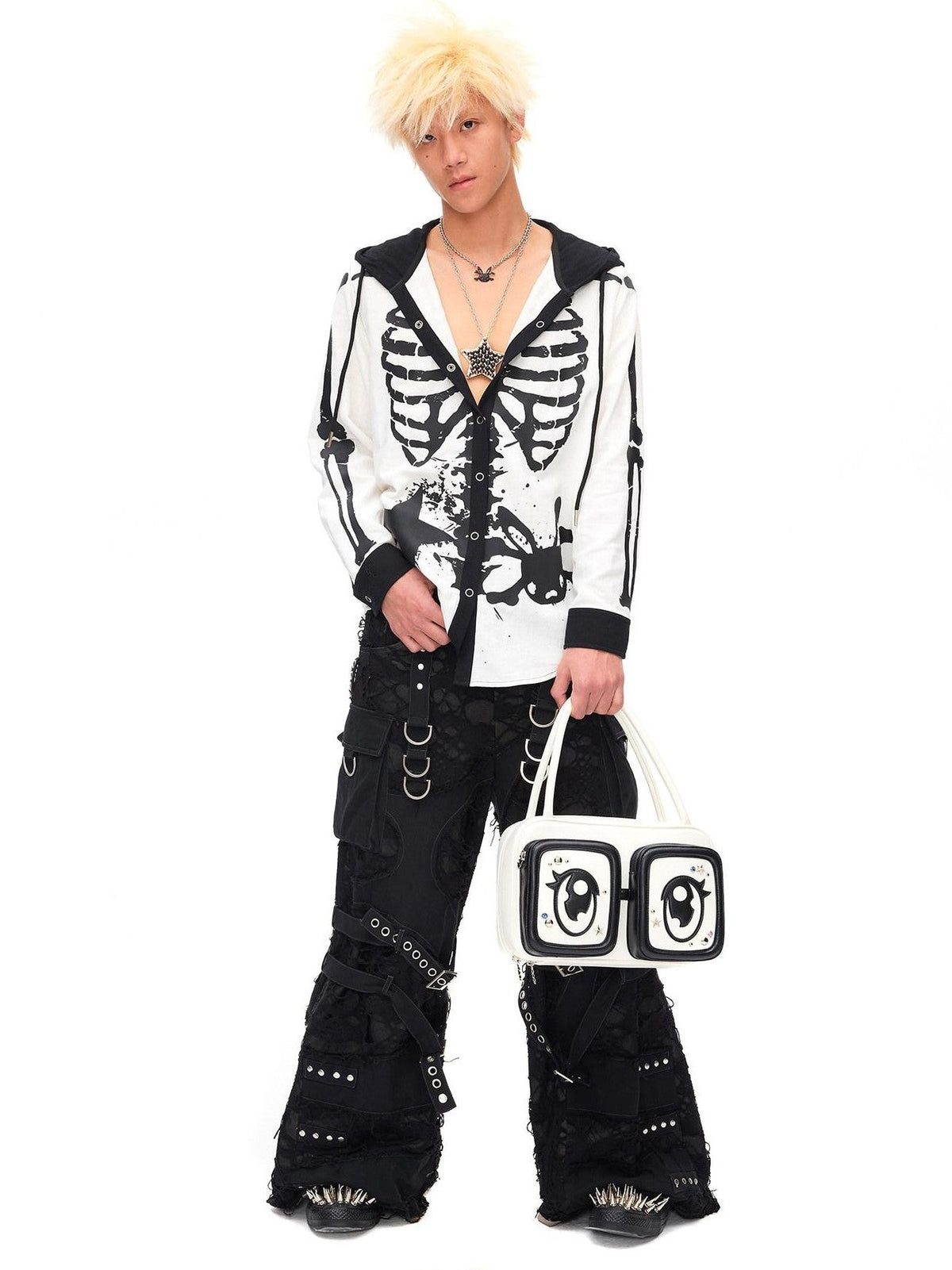 CFIERCE Demon Skull Print Hooded Dark Gothic Women&