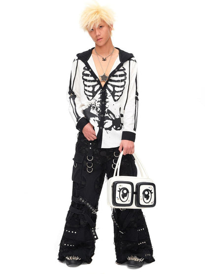 CFIERCE Demon Skull Print Hooded Dark Gothic Women&