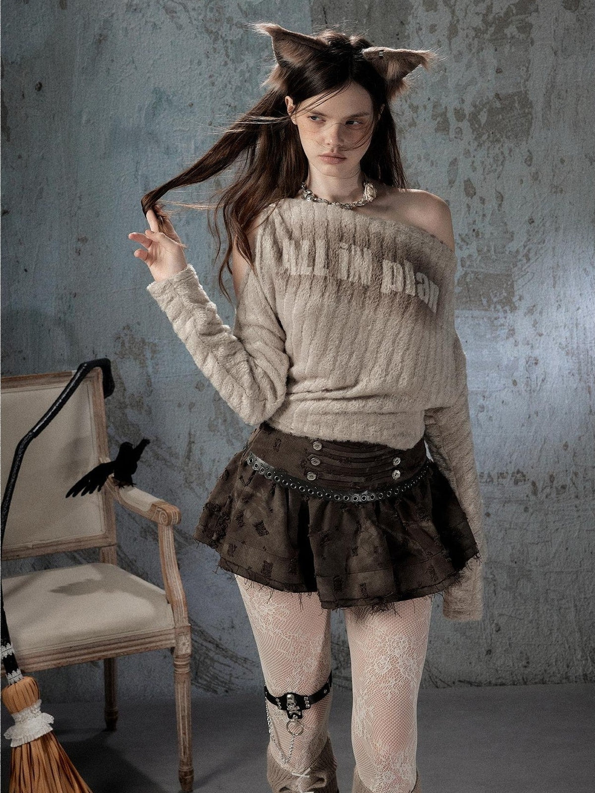 ALL iN plan Asymmetric Faux Fur Long Sleeve Women&