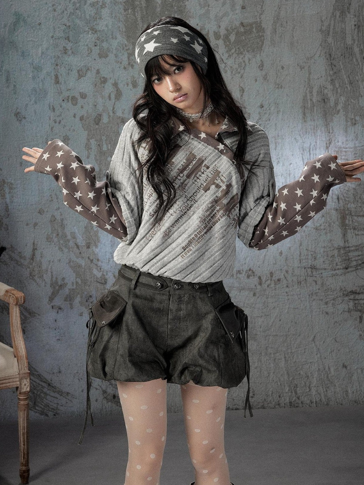 ALL iN plan Asymmetric Star Patchwork Batwing Women&