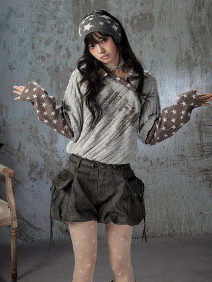 ALL iN plan Asymmetric Star Patchwork Batwing Women&