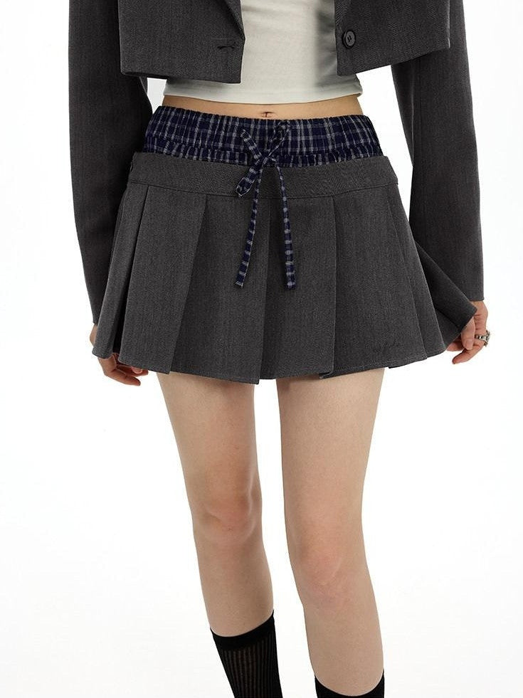 AFTADAWN Plaid Detachable Double Collar Oversized Pleated Women&