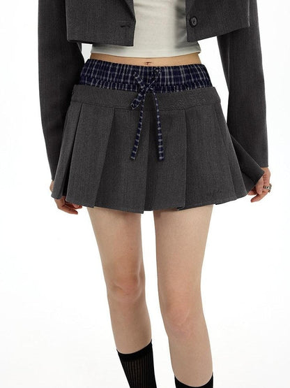 AFTADAWN Plaid Detachable Double Collar Oversized Pleated Women&