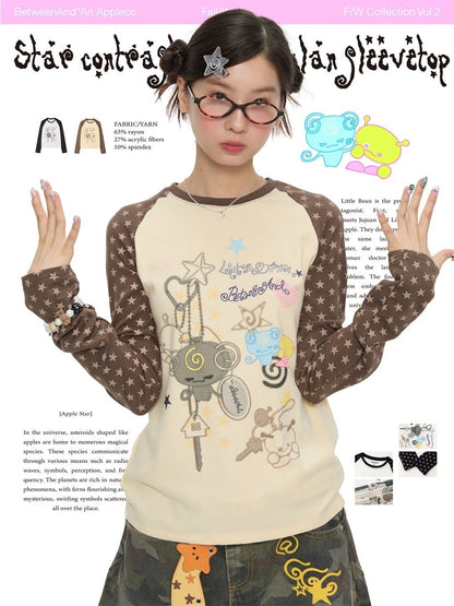 BETWEENAND_Star_Colorblock_Raglan_Print_Women&