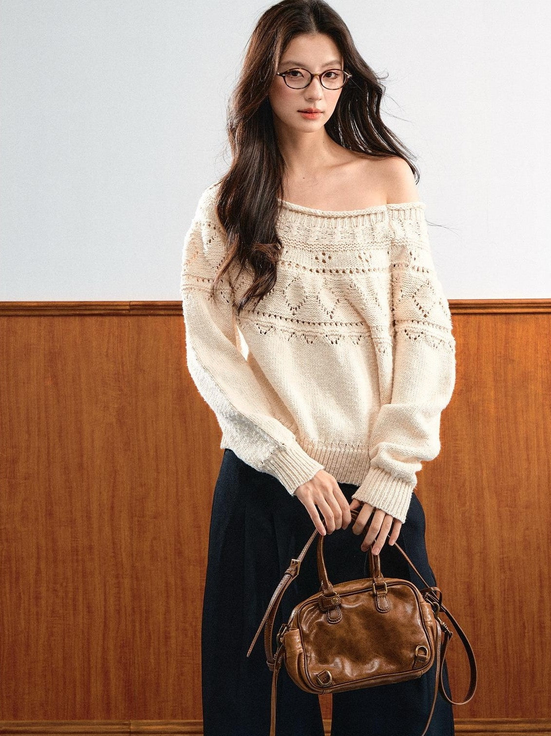 7Shiftin Relaxed Openwork Diamond Pattern Women&