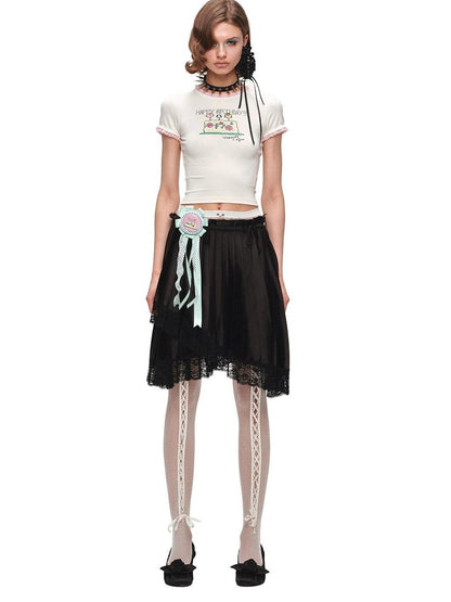 1JINN STUDIO Colorblock Satin Splice Lace Drawstring Irregular Pleated Women&
