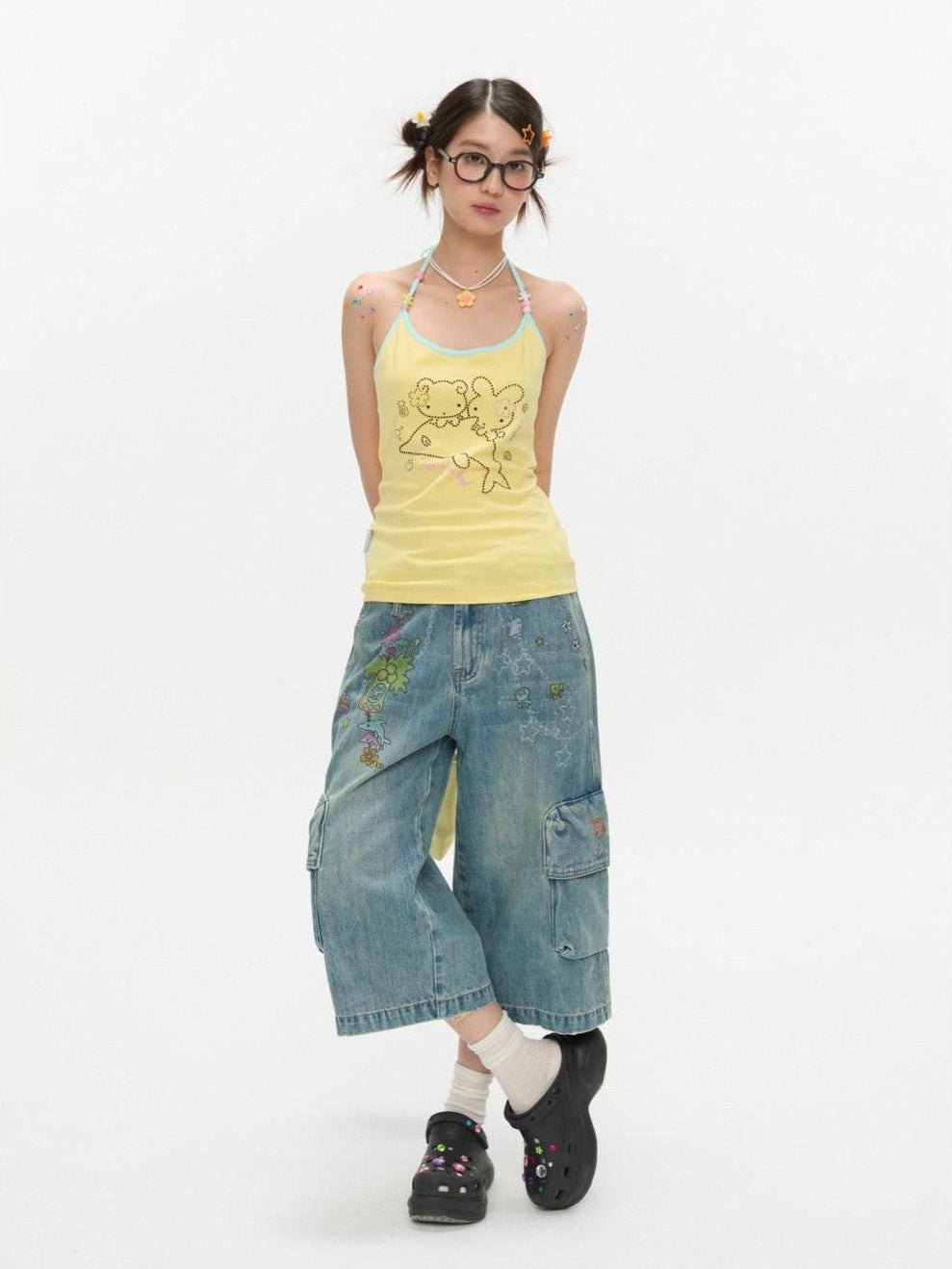 BETWEENAND Dolphin Beaded Rhinestone Print Slim Women&