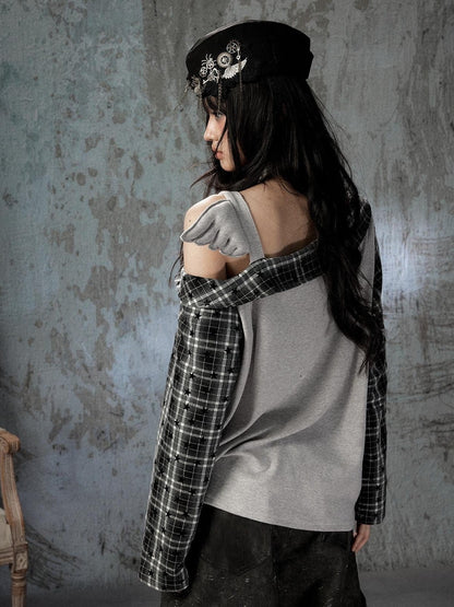 ALL iN plan Asymmetric Plaid Spliced Layered Look Women&
