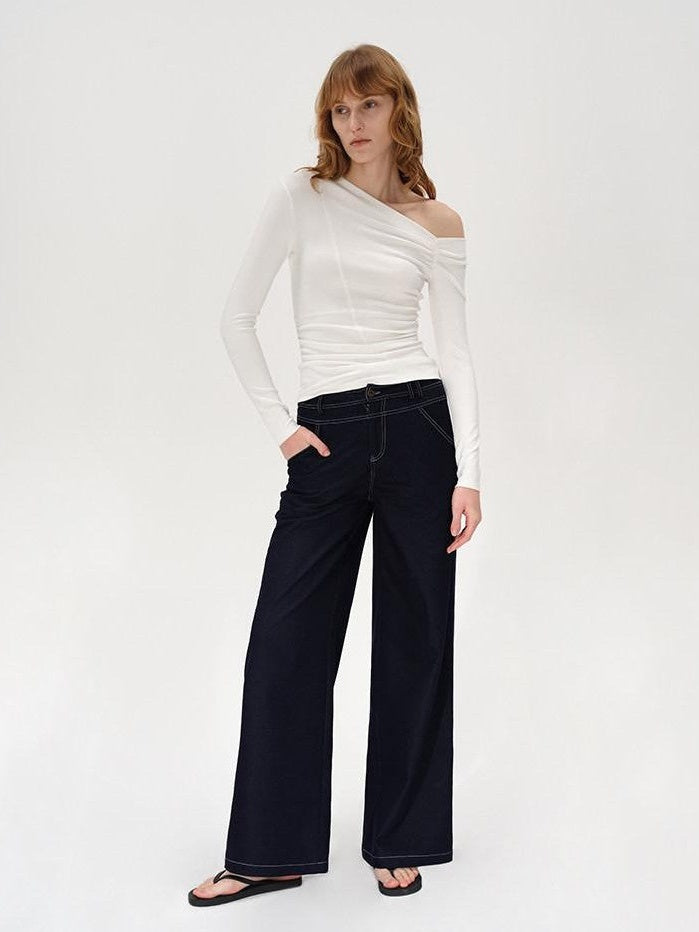 AFTADAWN Striped Ruched Off Shoulder Asymmetric Women&