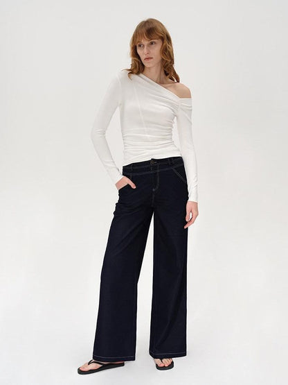 AFTADAWN Striped Ruched Off Shoulder Asymmetric Women&