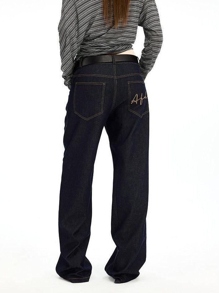 AFTADAWN Denim Blue Back Pocket Logo Embroidery Women&