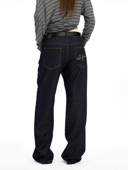 AFTADAWN Denim Blue Back Pocket Logo Embroidery Women&