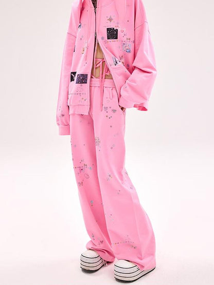 CFIERCE Crystal Embellished Cotton Sweatpants