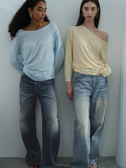 AFTADAWN Contrast Striped Spliced Sheer Women&