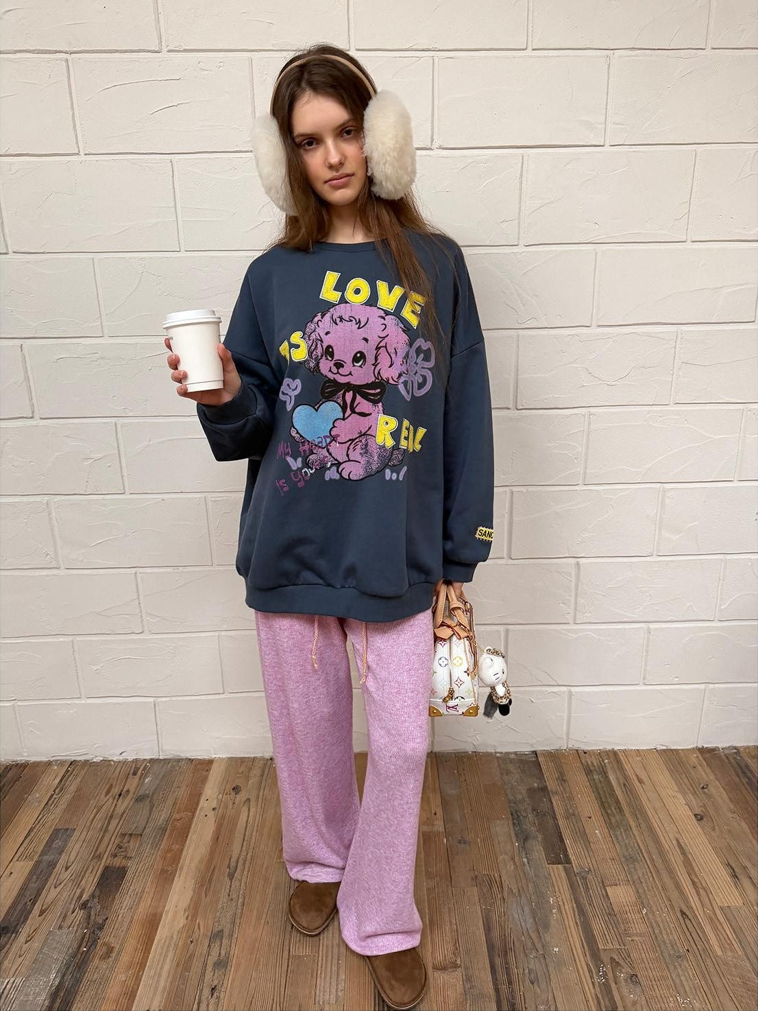 sancco house Love Is Real Sweetheart Puppy Print Embroidered Women&