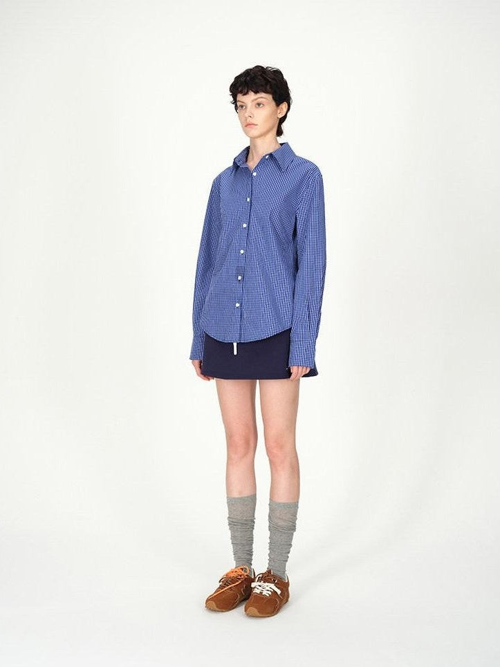 AFTADAWN Contrast Fine Check Oversized Button Polo Collar Women&