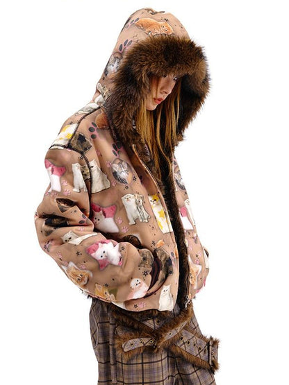 CFIERCE Reversible Cat Print Wool Coat
