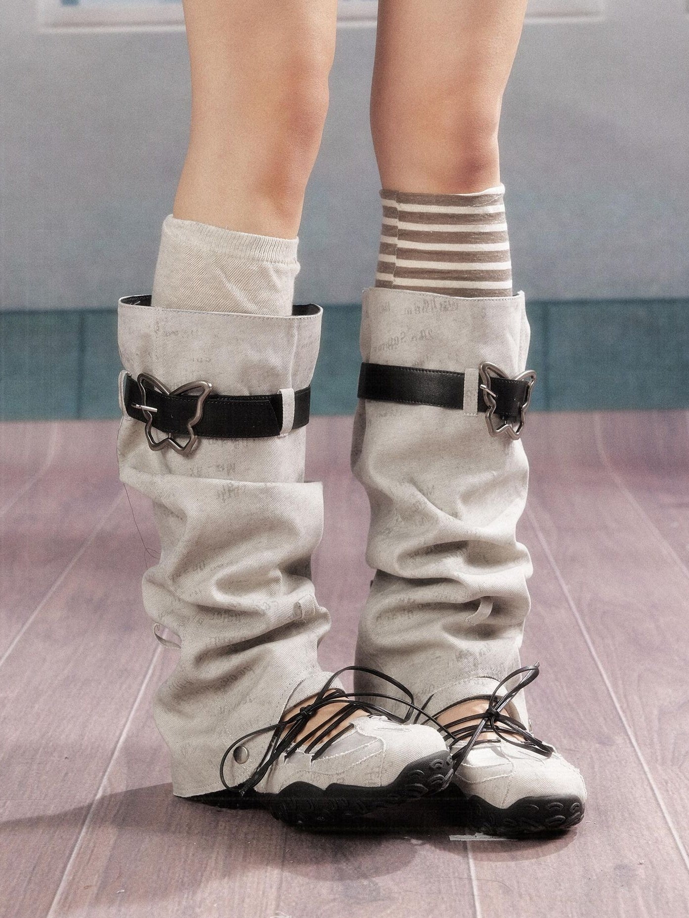 ALL iN plan Height Increasing Lace Up High Top Round Toe Grey Women Pu Sole Boots