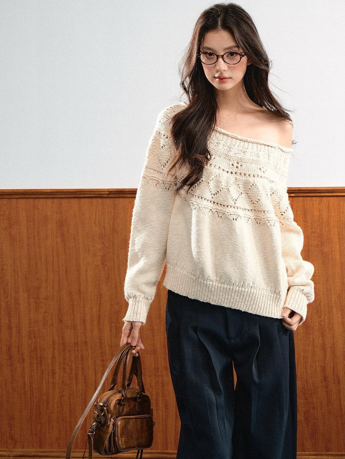 7Shiftin Relaxed Openwork Diamond Pattern Women&