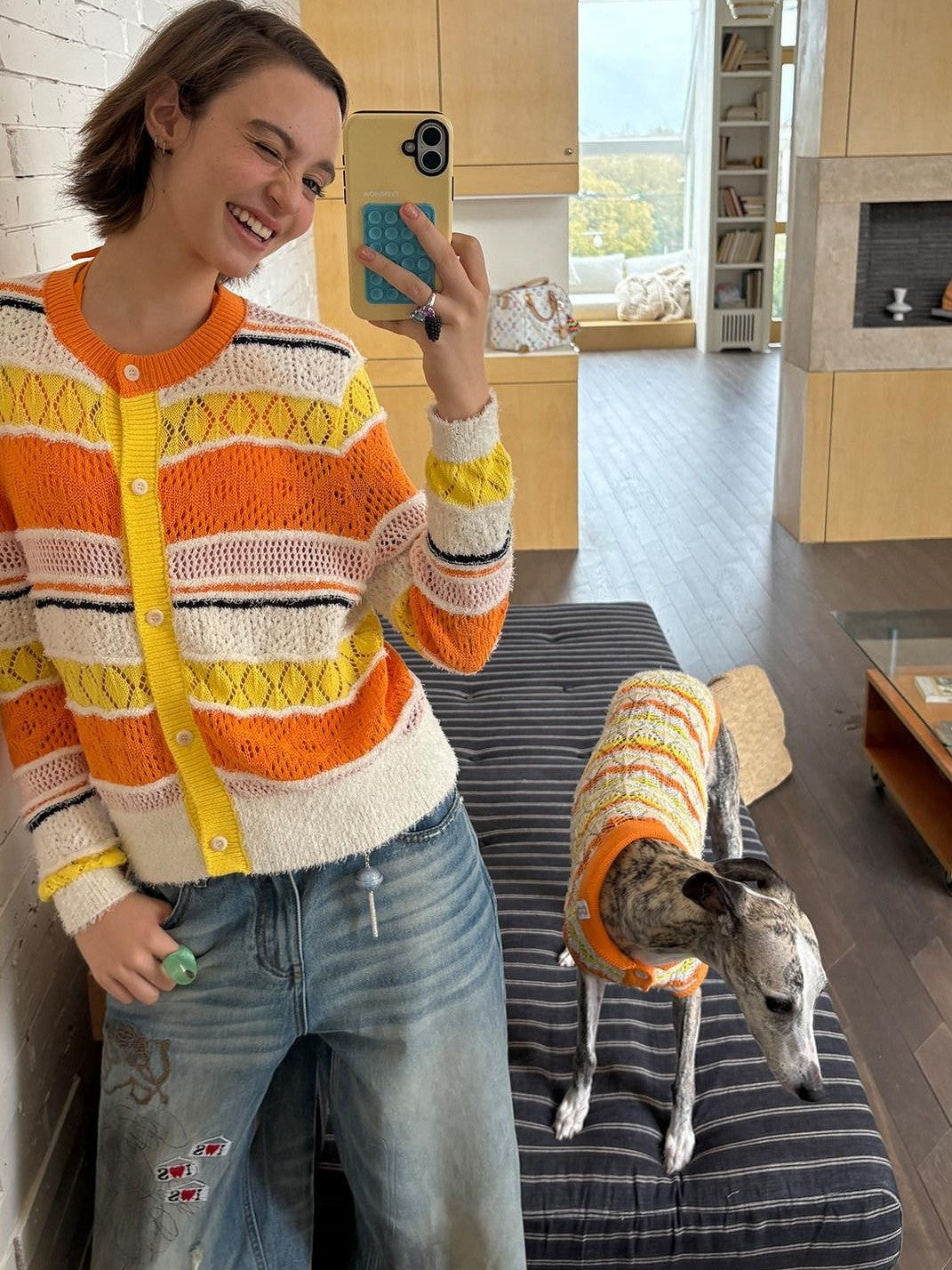 sancco house Colorful Striped Openwork Colorblock Knitted Women&