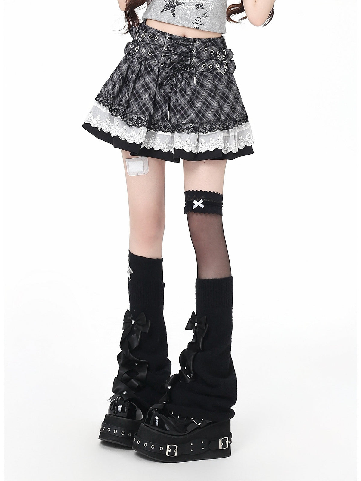 Crazy_Girl_Ballet_Plaid_Lace_Trim_Tie_Waist_A_Line_Women&