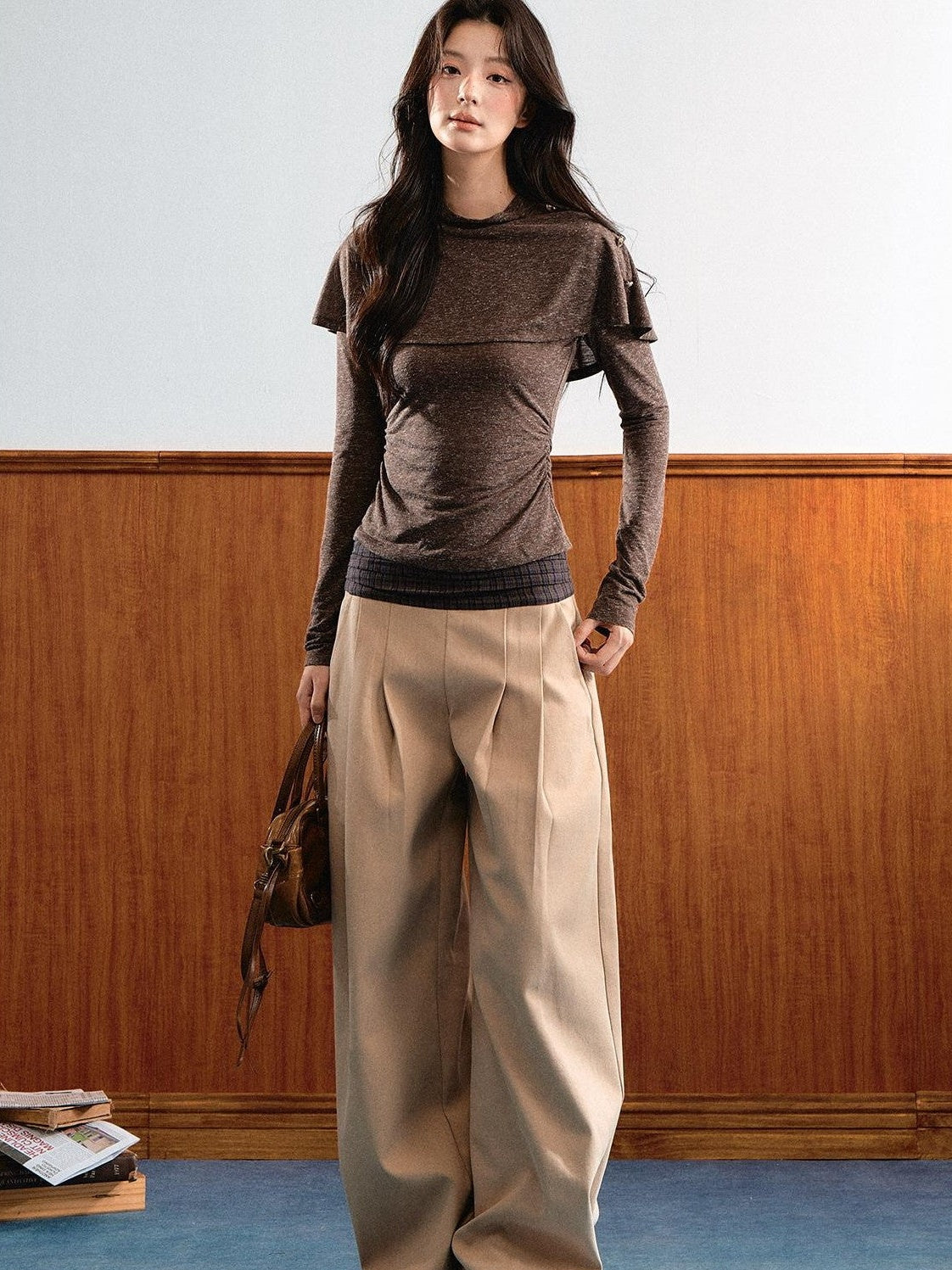 7Shiftin Double Collar Shirred Shoulder Women&