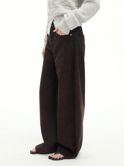 RUN TO THE FUTURE Casual Mid Low Waist Zip Fly Polyester Women Deep Brown Wide-Leg Pants