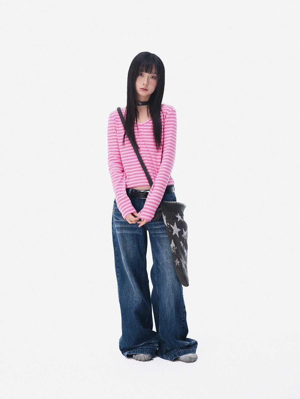 innomoood Slim Fit Striped Print V-neck Women&
