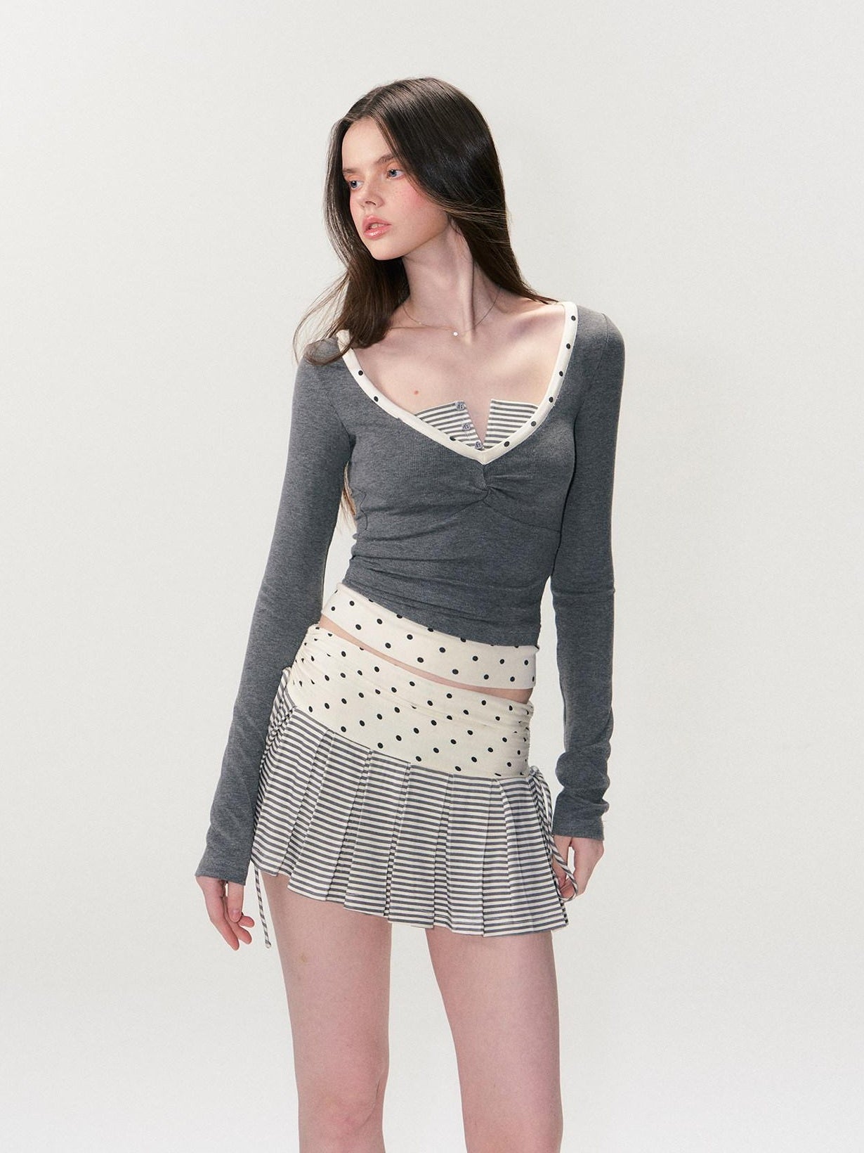 The NeverMore Soft Modal Polka Dot Slim Fit Drop Shoulder Sassy Women Long Sleeve T-Shirts