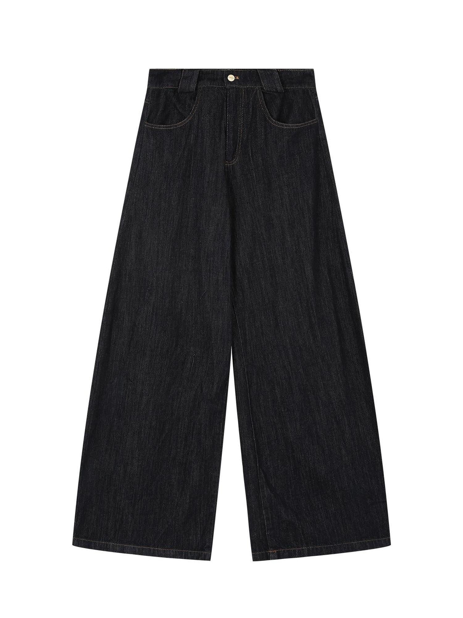 7Shiftin Dark Blue Non Stretch Natural Waist Casual Straight Cut Ladies Wide Leg Jeans