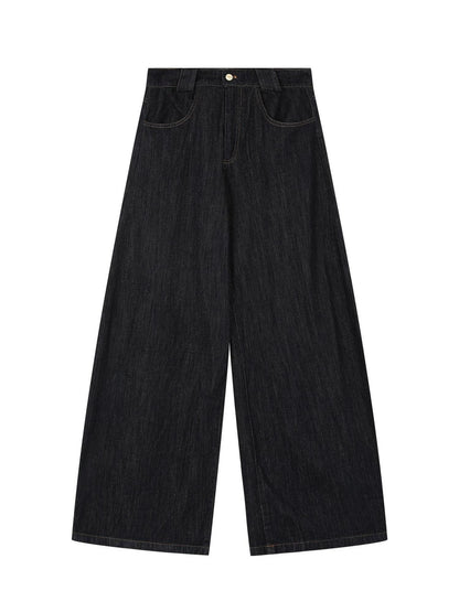 7Shiftin Dark Blue Non Stretch Natural Waist Casual Straight Cut Ladies Wide Leg Jeans