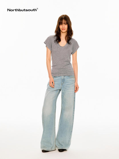 Northbutsouth Light Wash Curved Leg Relaxed Mid Rise Women&