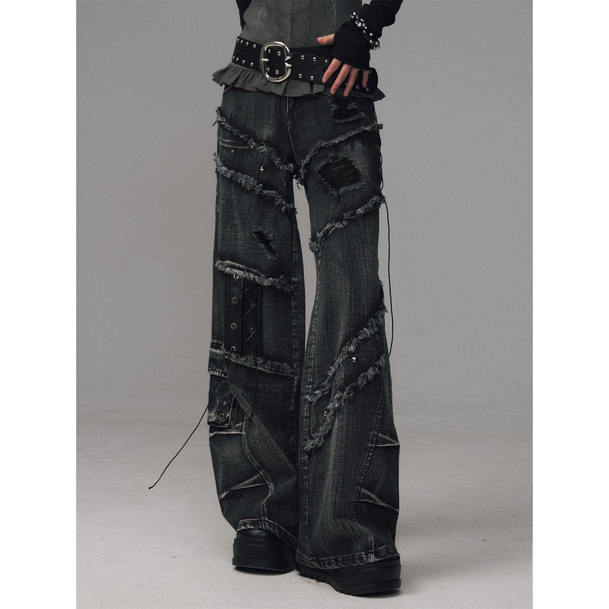 Frustration_Garden_Black_Grey_Street_Punk_Lace_Up_Frayed_Rivet_Women&