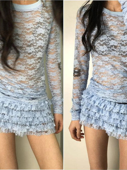 Achihara Layered Lace A-Line Mini Skirt