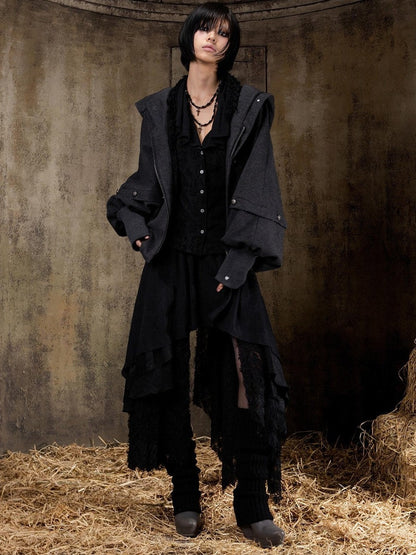 ARIADNAw Hooded Oversized Punk Gothic Regal Zipper Long Sleeve Women&