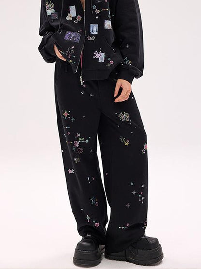 CFIERCE Crystal Embellished Cotton Sweatpants