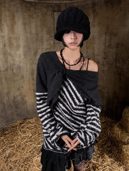 ARIADNAw Contrast Stripe Off Shoulder Punk Women&