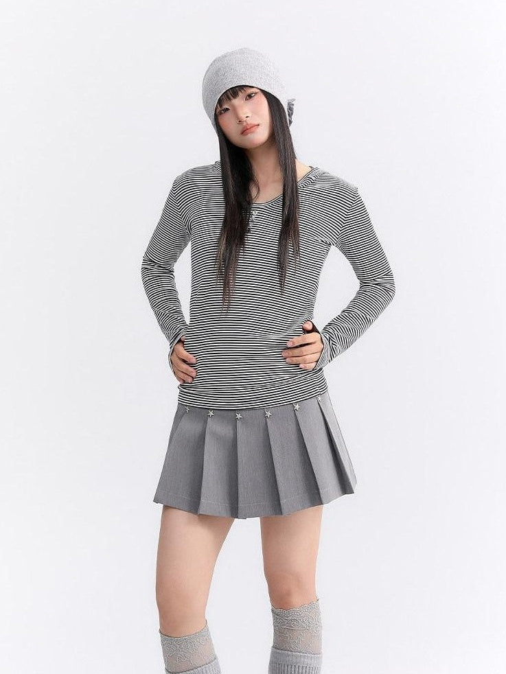 atrandom Striped Hooded Button Knit Women&