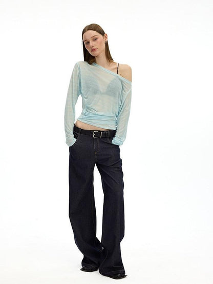AFTADAWN Striped Asymmetrical One Shoulder Ruched Women&