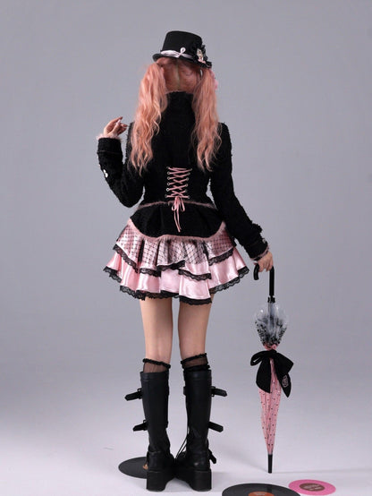 Evil Tooth Rose Battle Gothic Double Breasted Cinched Waist Women&