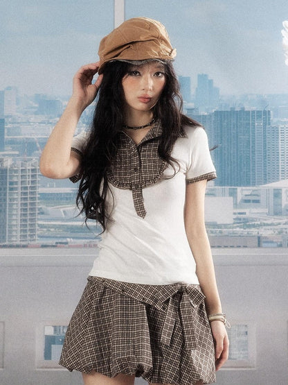 ALL iN plan Modal Waist Slimming Casual Collared A Sleeve Plaid Women Blouse