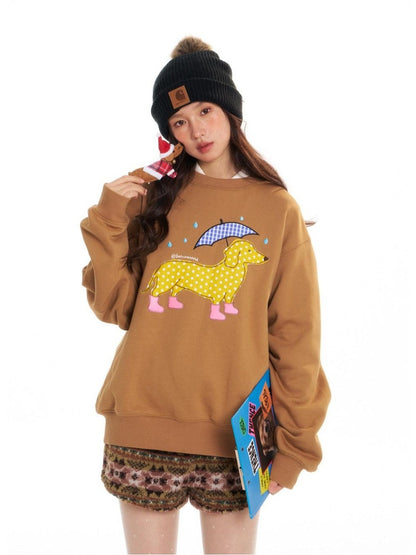 BETWEENAND Light Brown Applique Embroidery Chain Crewneck Women&