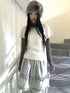 ang project Textured Vintage Round Neck Solid Flutter Sleeve Women&