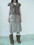 ang project Light Gray Exposed Stitch Pleated 3D Pocket Vintage Women&