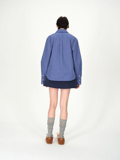 AFTADAWN Contrast Fine Check Oversized Button Polo Collar Women&