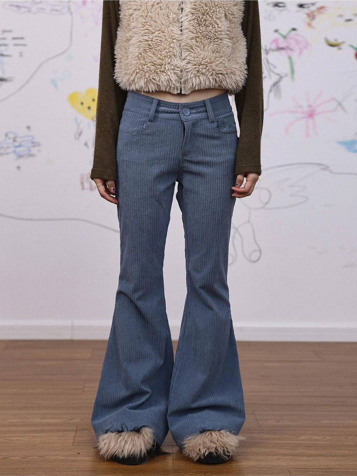 Achihara Autumn Wide Leg Corduroy Pants