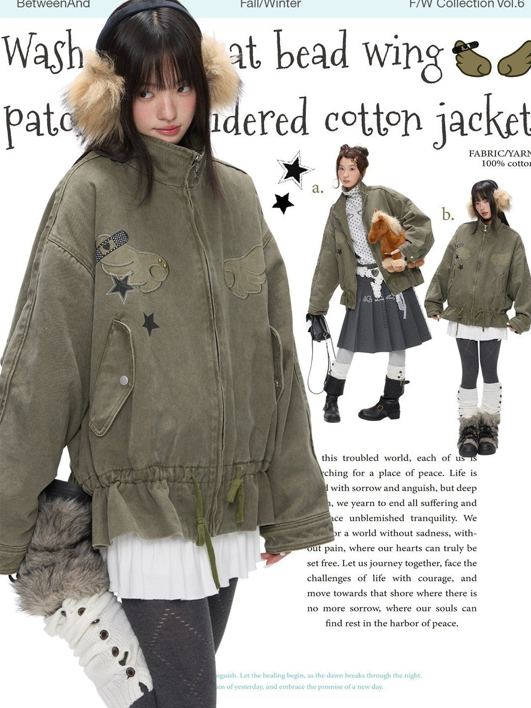 BETWEENAND_Washed_Green_Beaded_Cinched_Waist_Women&