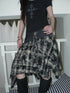 ang project Distressed Tie Dye Plaid Rivet Patchwork Asymmetric Tie Strap Women&