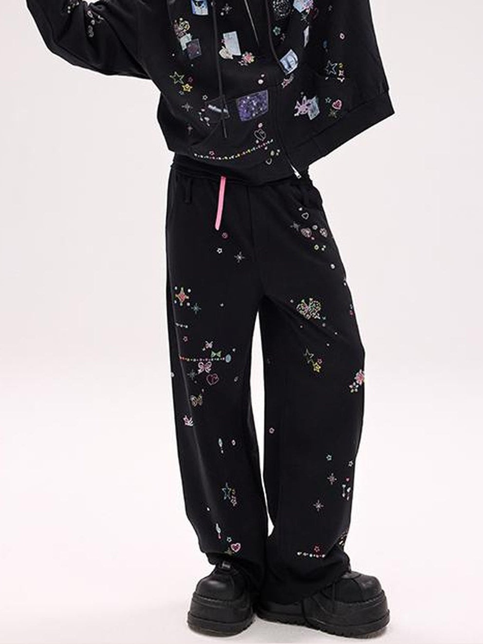 CFIERCE Crystal Embellished Cotton Sweatpants