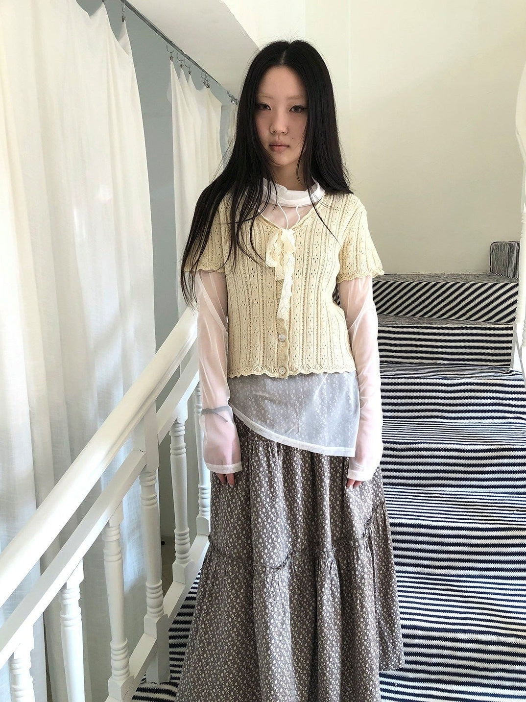 ang project Vintage Sweet V-neck Lace Tie Button Cutout Short Sleeve Women&